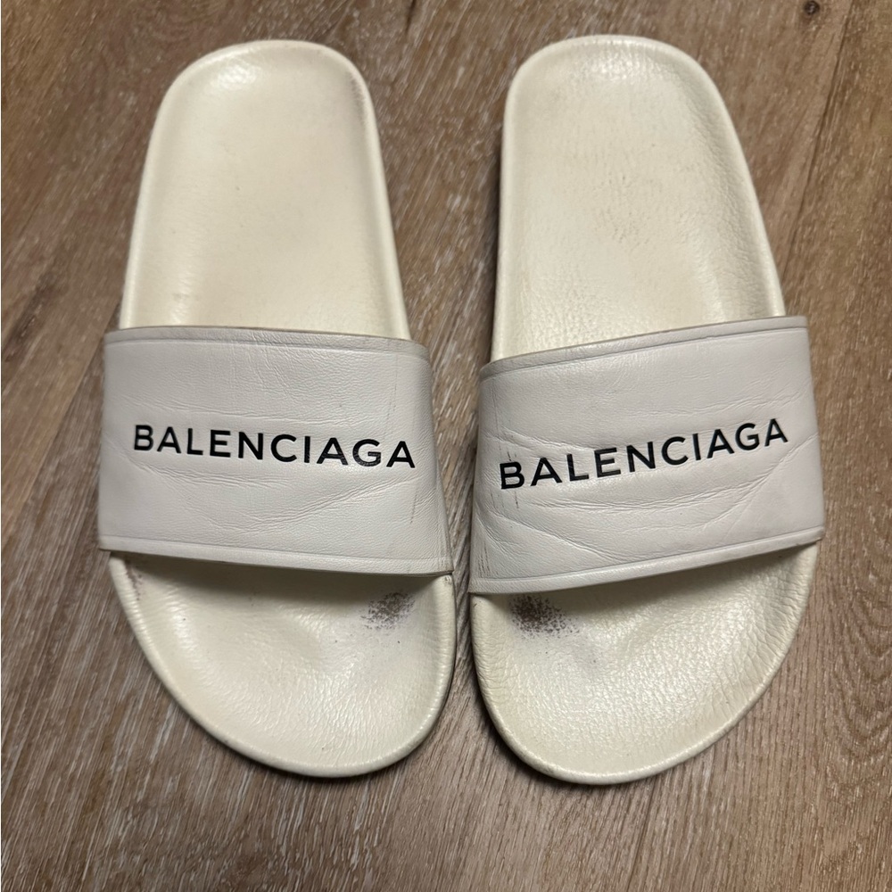 White Balenciaga Slides